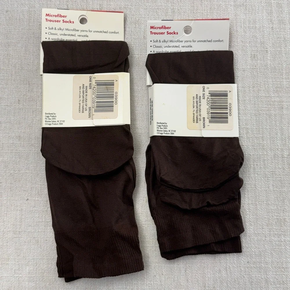 Vintage‎ L’eggs Wear Brown Microfiber Trouser Socks 2 Pair NOS Made in USA